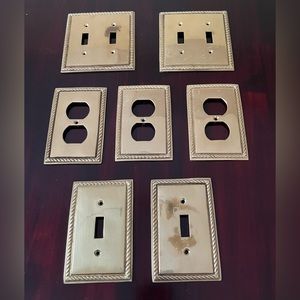 Vintage Solid Brass Made In India Set Of 7 Light Switch Covers